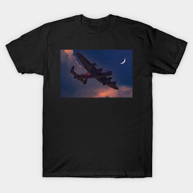 RAF Avro Lancaster Bomber in Moonlight Sky T-Shirt by MartynUK